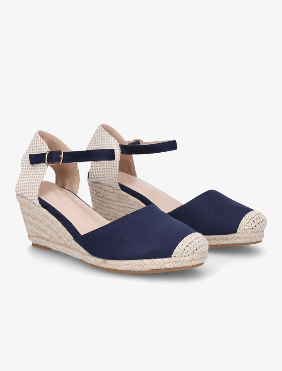 Sandales compensées bi-matière style espadrilles - Marine - 4