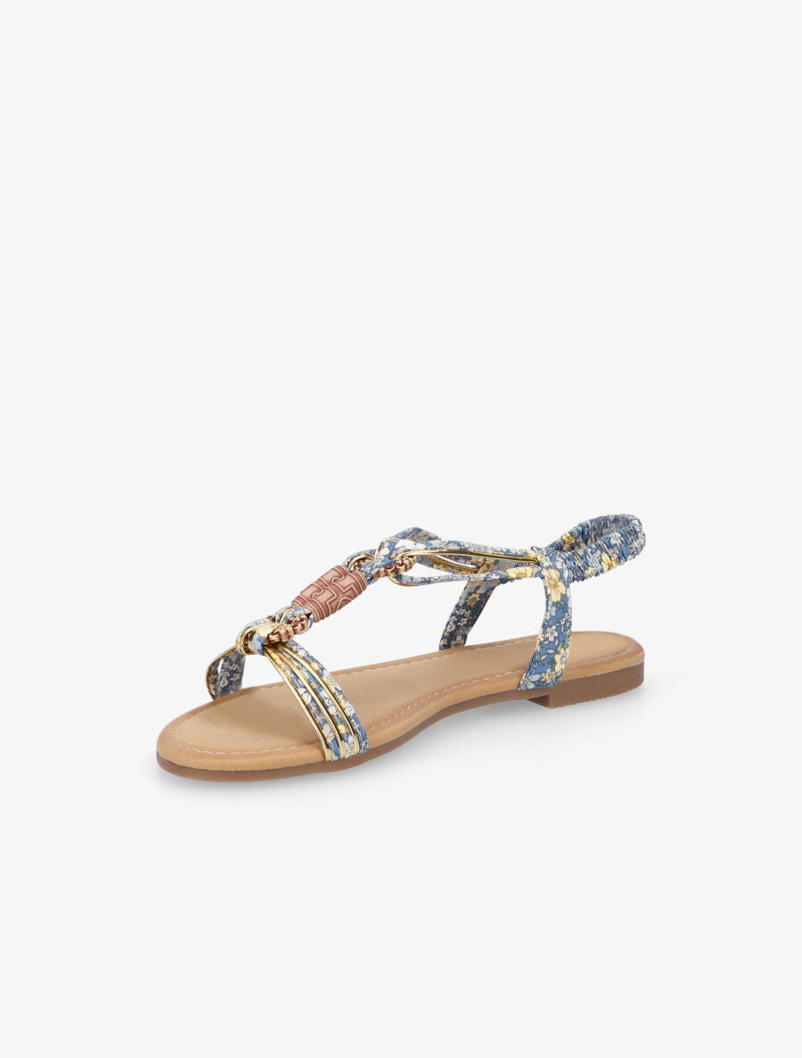 Nu-pieds imprimés à empiècements bois - Bleu - 3