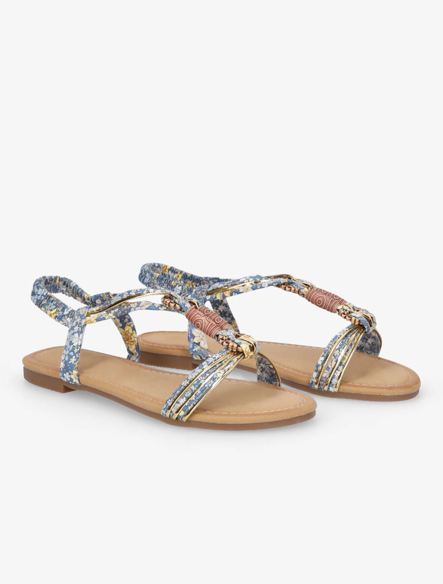Nu-pieds imprimés à empiècements bois - Bleu - 4