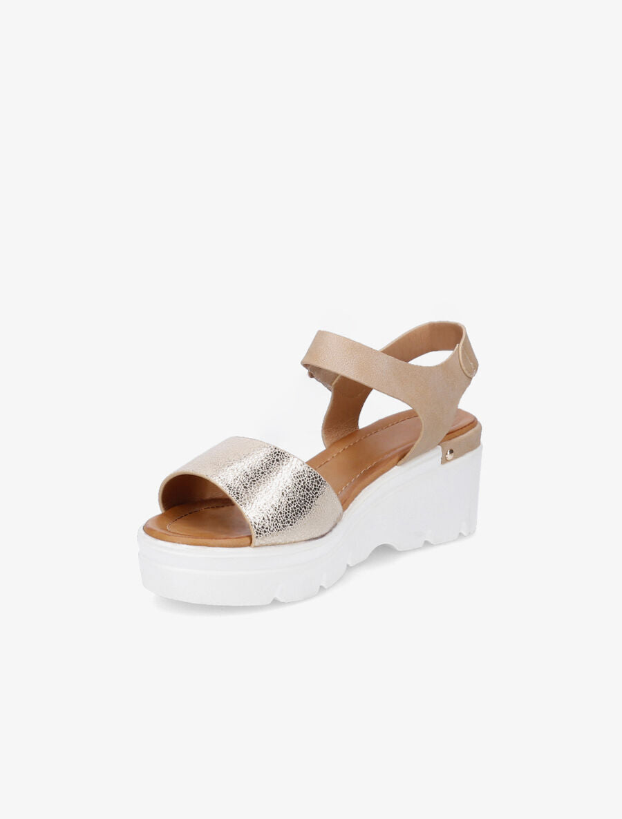 Sandales compensées à scratch - Beige - 3