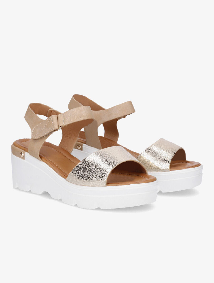 Sandales compensées à scratch - Beige - 4