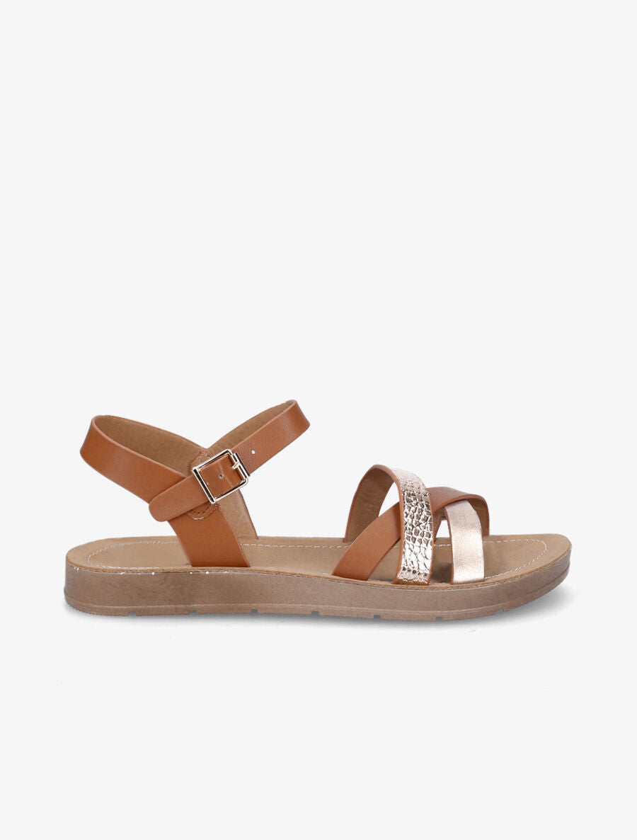 Nu-pieds en simili à brides irisées et python - Camel - 1
