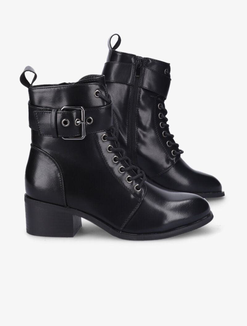 Bottines à sangle à boucle carrée - Noir - 4