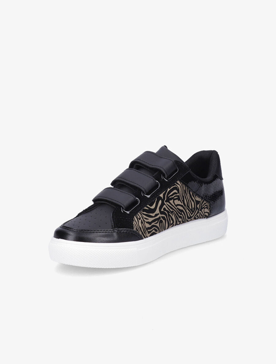 Sneakers bi-matière à imprimé zébré - Noir - 3