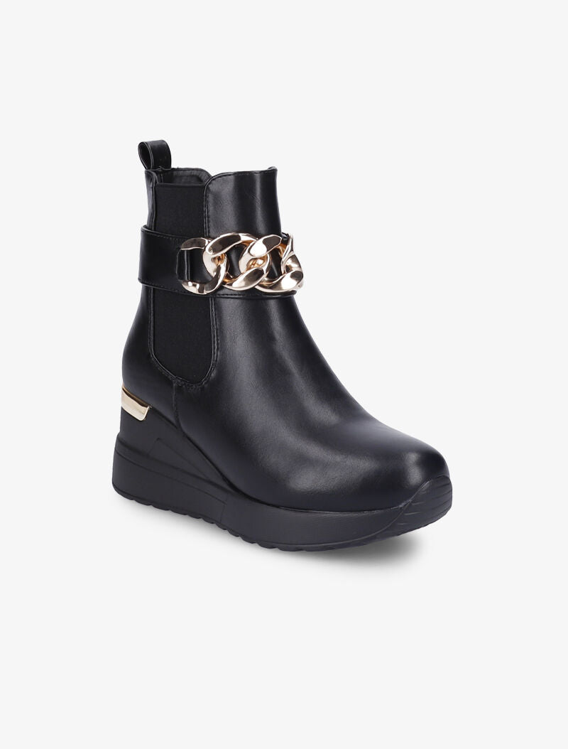 Bottines compensées à maillons dorés - Noir - 3