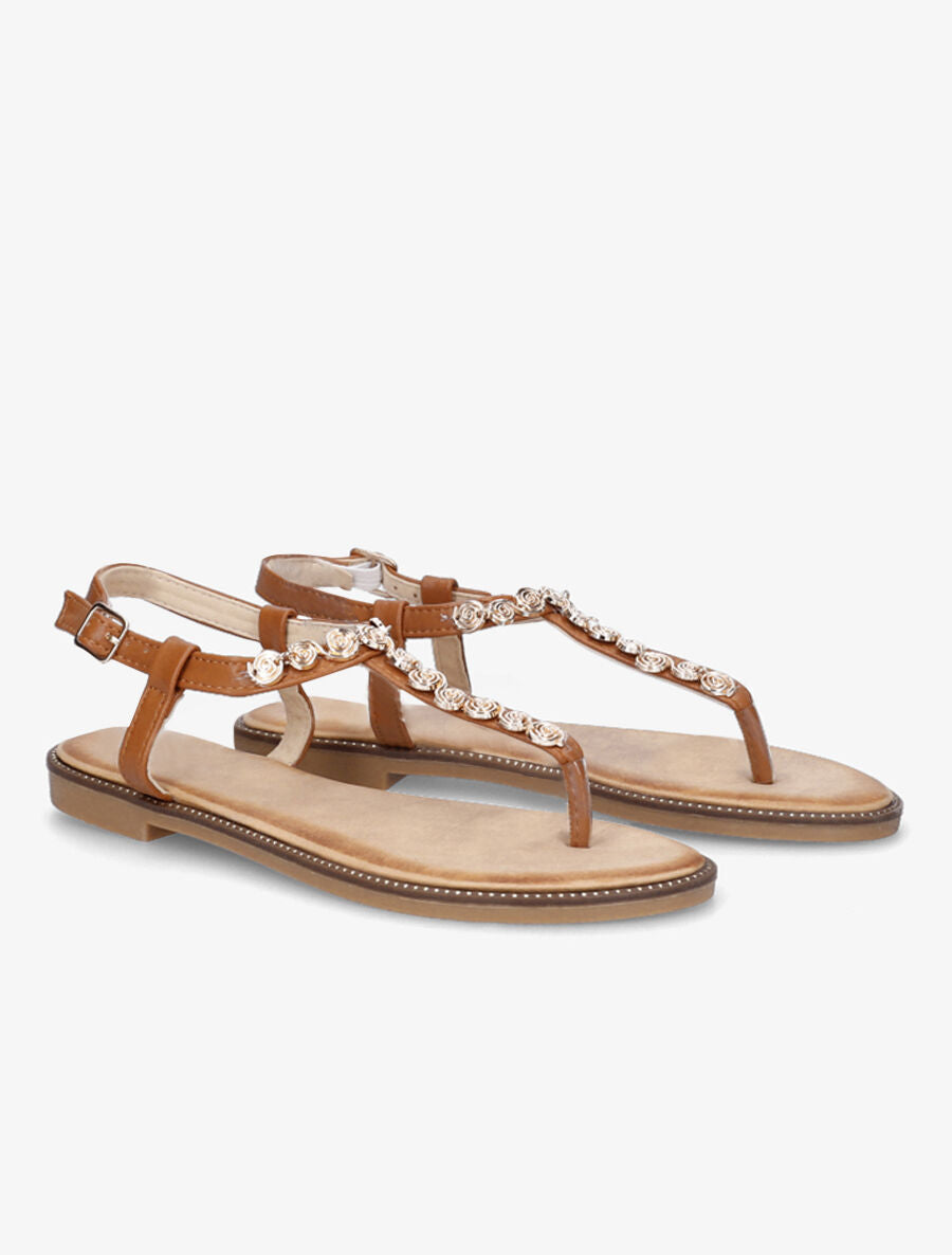 Nu-pieds en simili et bijoux en tourbillons - Camel - 4