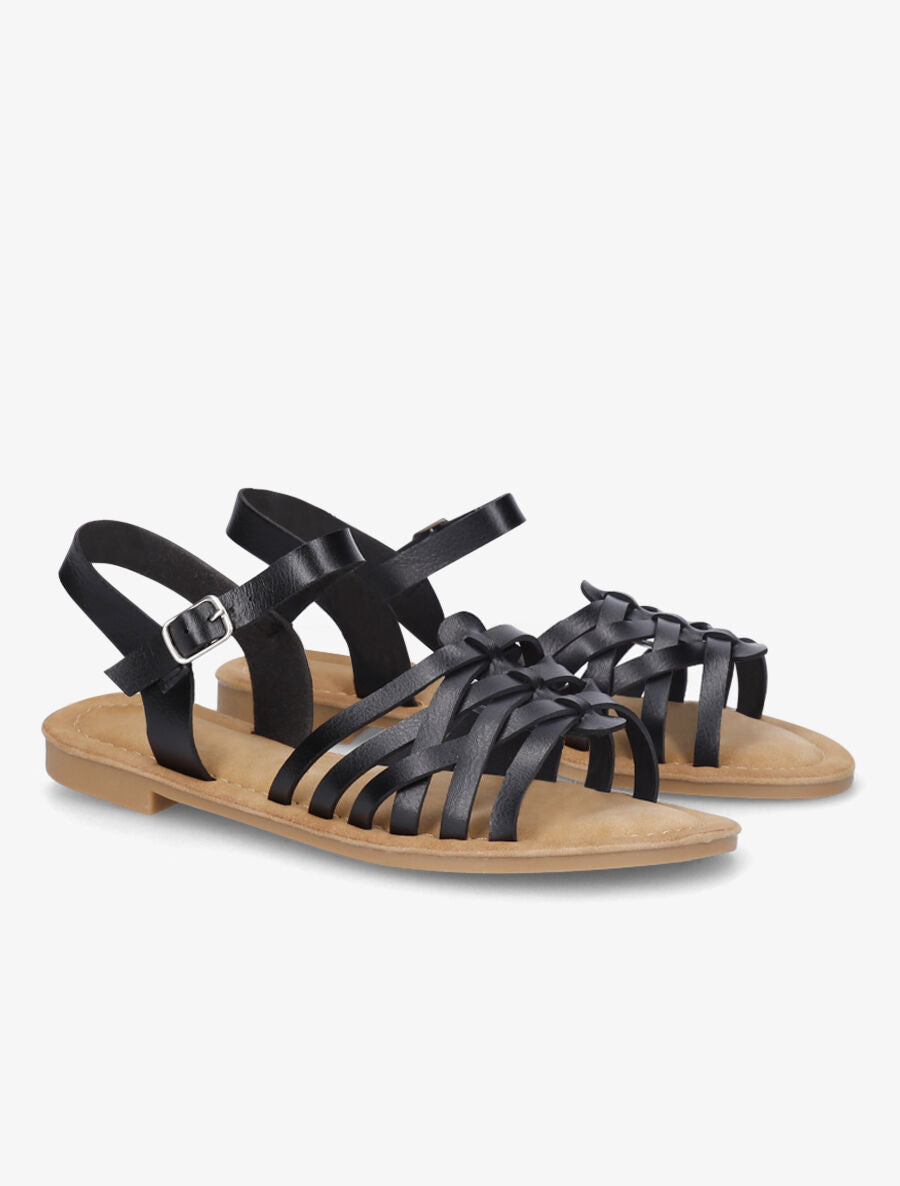 Nu-pieds en simili style spartiates - Noir - 4