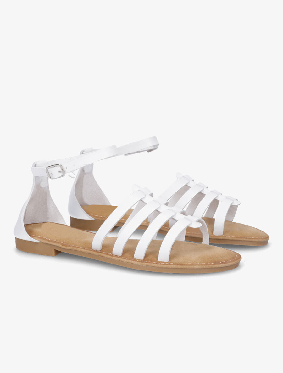 Nu-pieds en simili style spartiates - Blanc - 4
