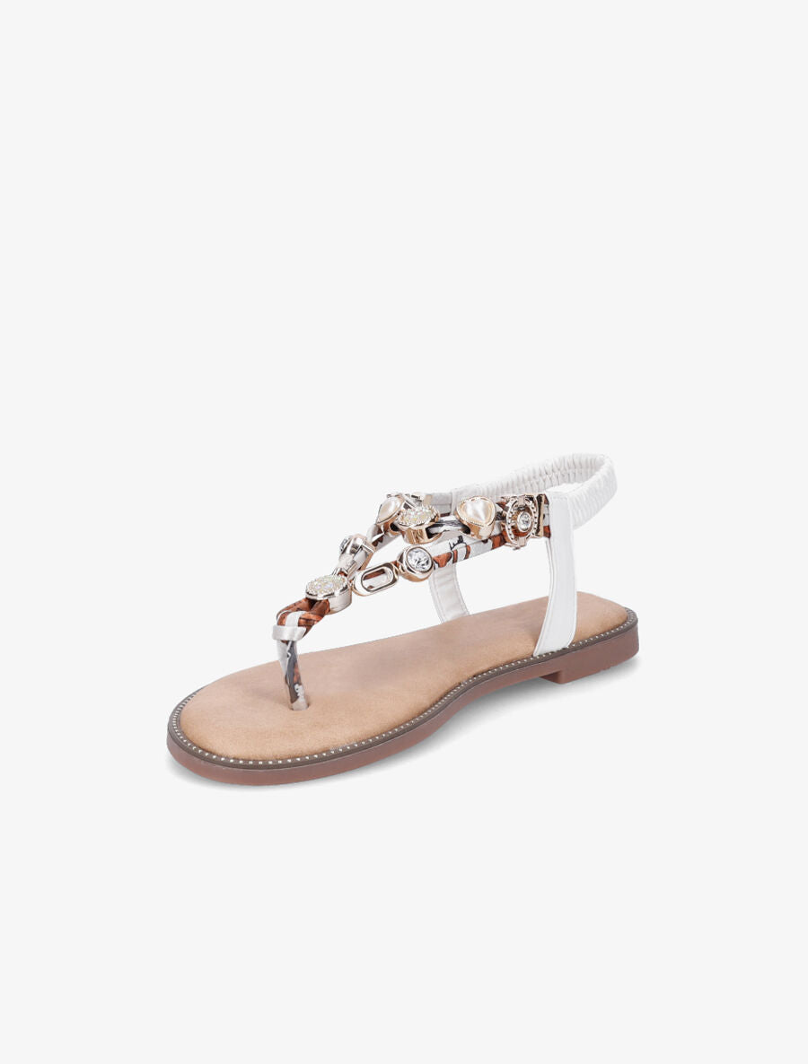 Nu-pieds imprimés à détail bijoux avec strass - Blanc - 3