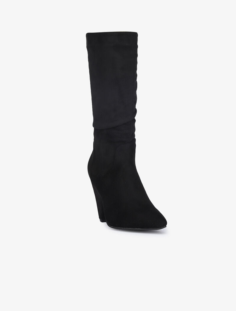 Bottes plissées en suédine à talons triangle - Noir - 2