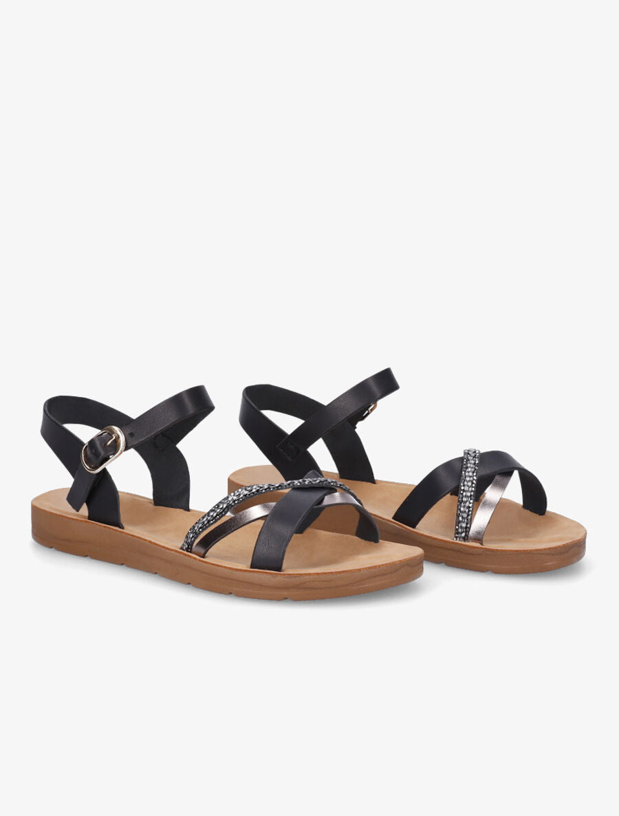 Nu-pieds en simili à strass - Noir - 4