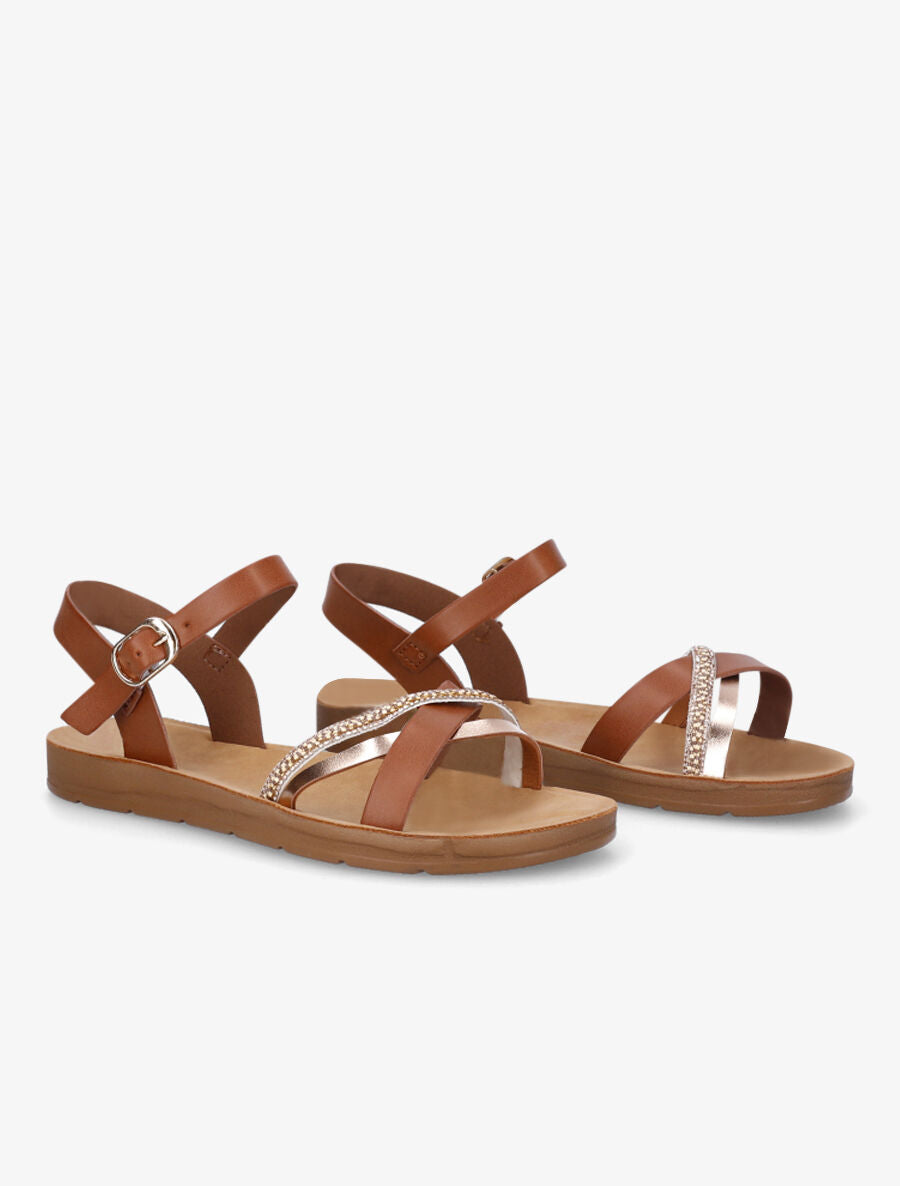 Nu-pieds en simili à strass - Camel - 4