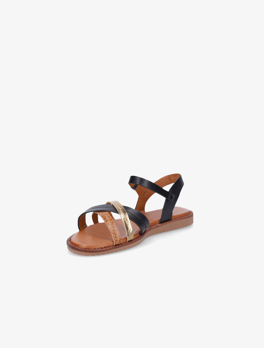 Nu-pieds à brides croisées unies et effet python - Noir - 3