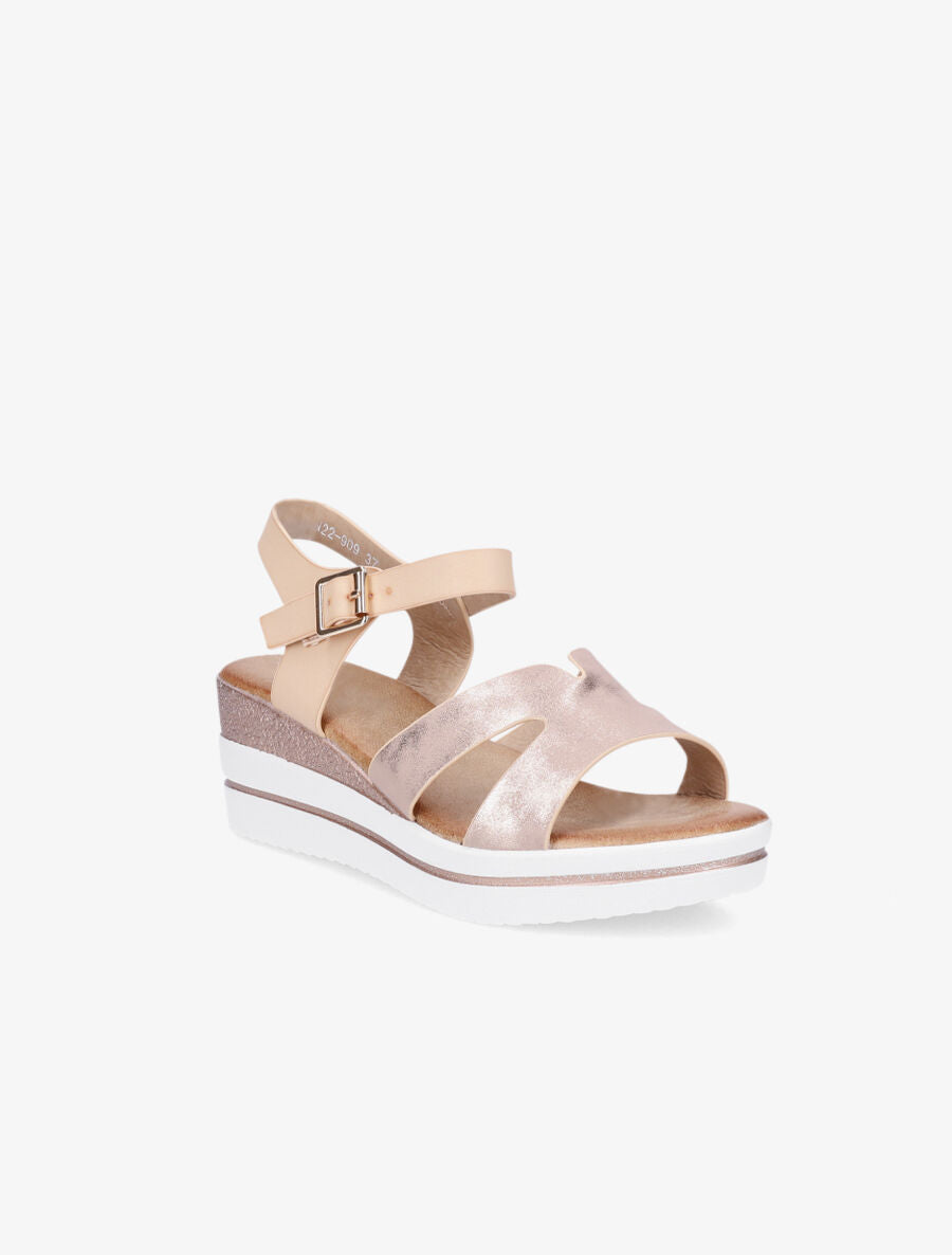 Sandales compensées en simili - Rose gold - 3