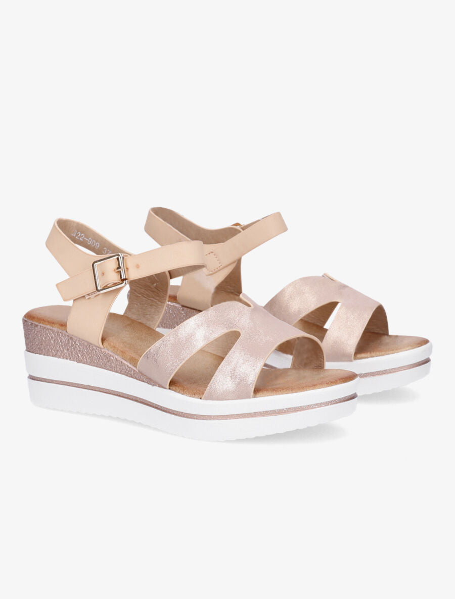 Sandales compensées en simili - Rose gold - 5