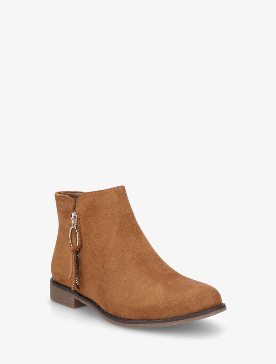 Bottines plates en suédine à double zips - Camel - 2