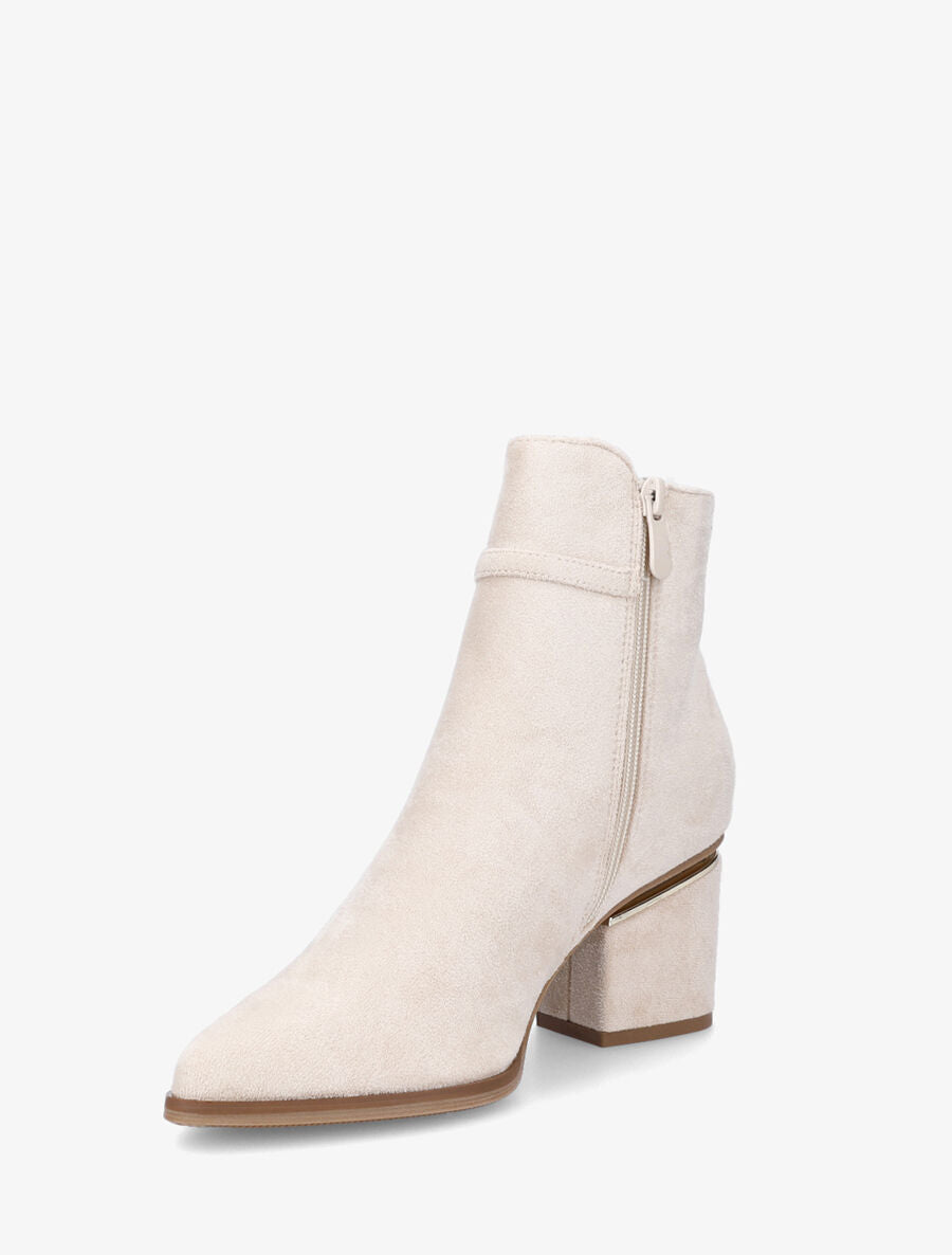 Bottines à talon stylisé et bijoux strassés - Crème - 3