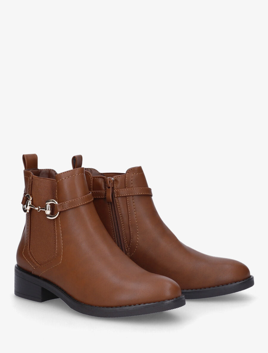 Bottines élastiquées en simili - Camel - 4