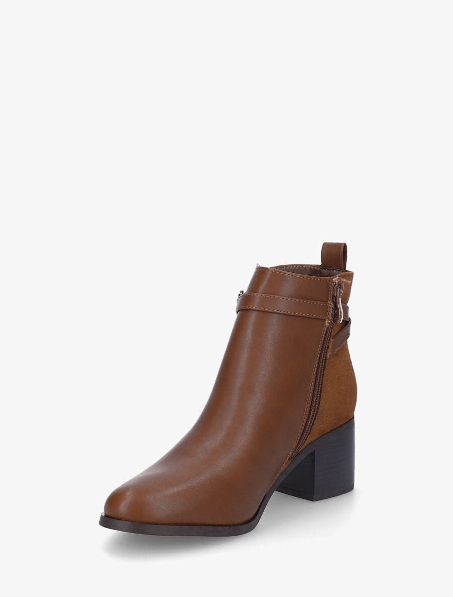 Bottines mi-haute en suédine et simili - Camel - 3
