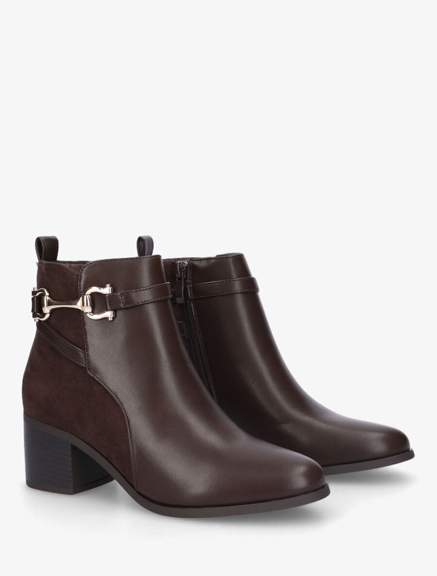 Bottines mi-haute en suédine et simili - Marron - 4
