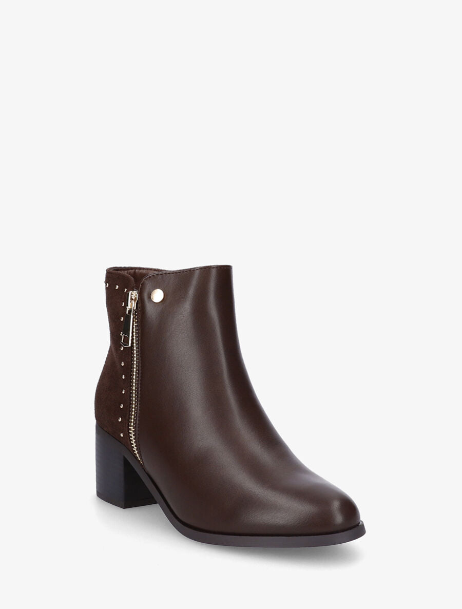 Bottines bi-matière cloutées - Marron - 2
