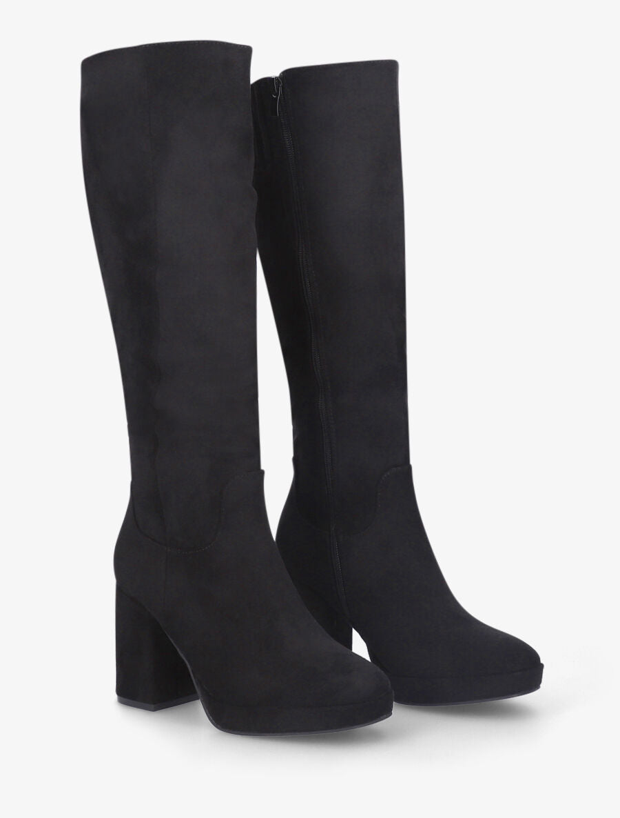 Bottes à talon et plateforme en suédine - Noir - 4