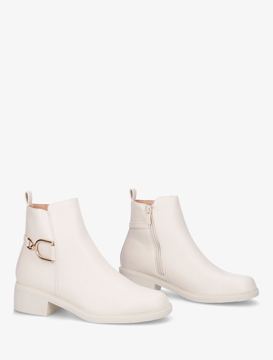 Bottines plates en simili - Beige - 4