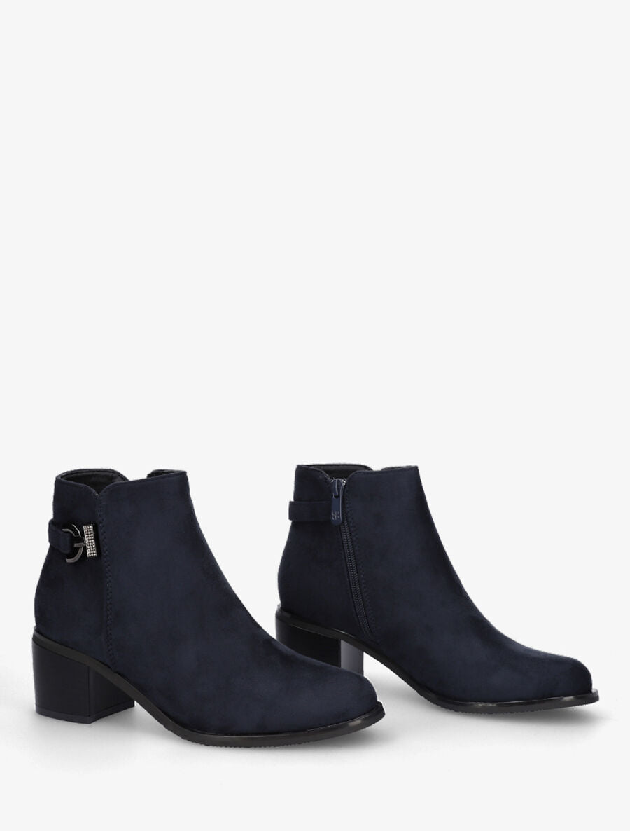 Bottines en suédine à boucle et strass - Marine - 4