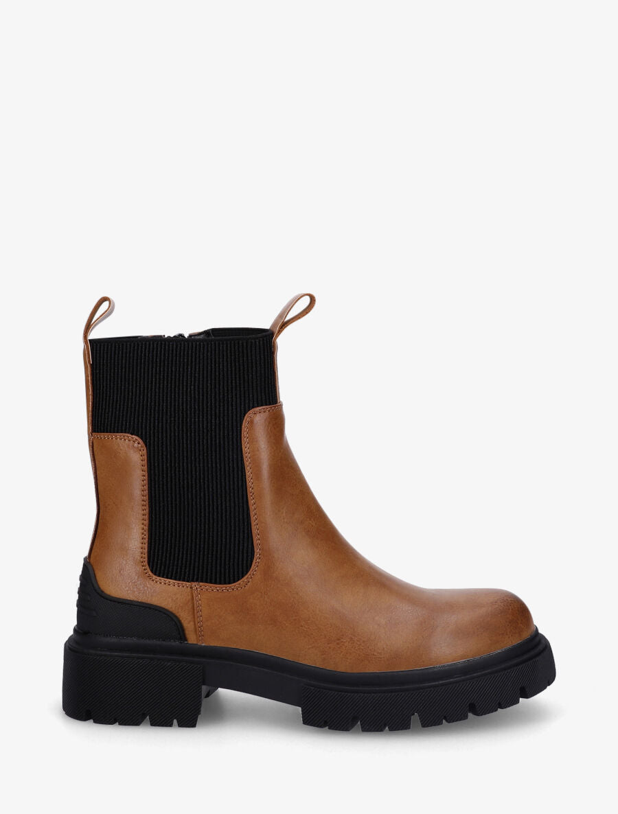 Boots élastiquées en simili - Camel - 1