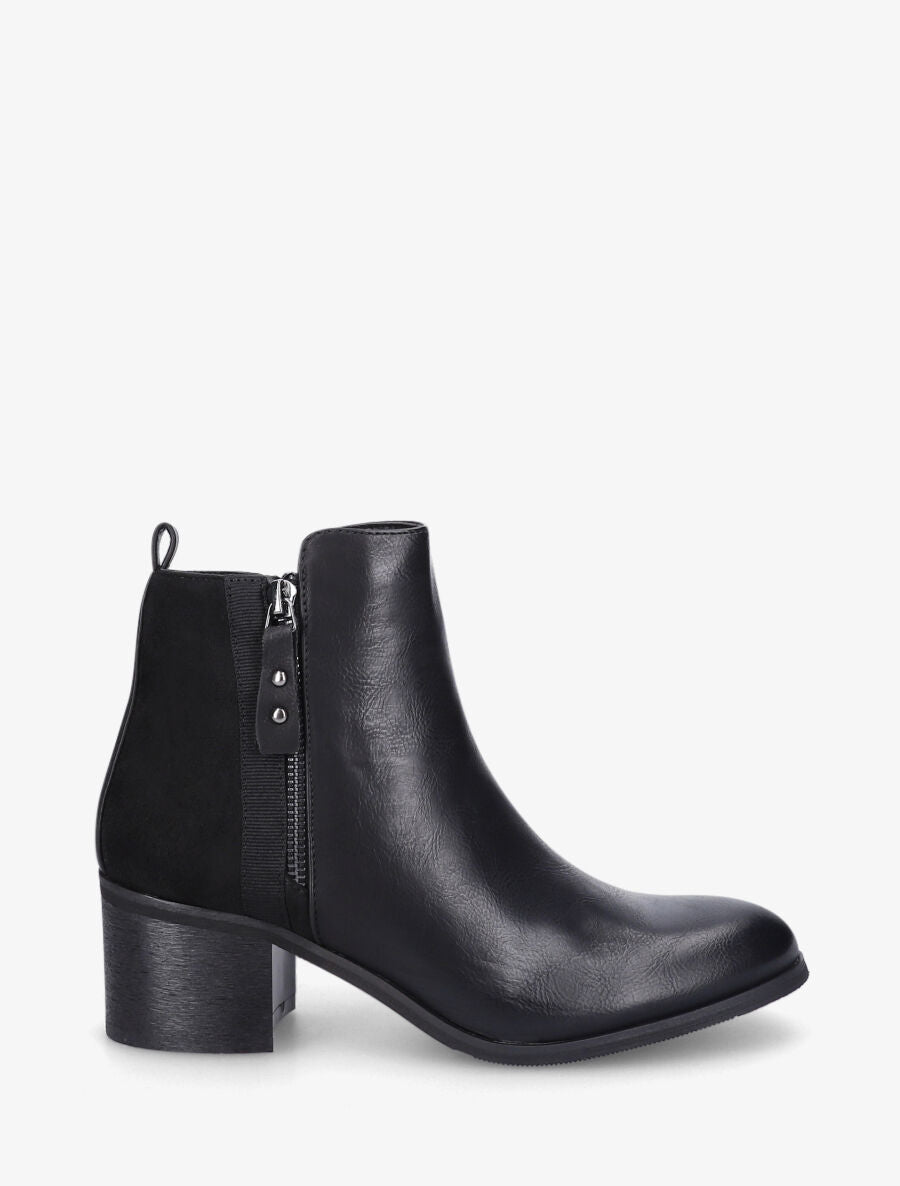 Bottines bi-matière à zip - Noir - 1