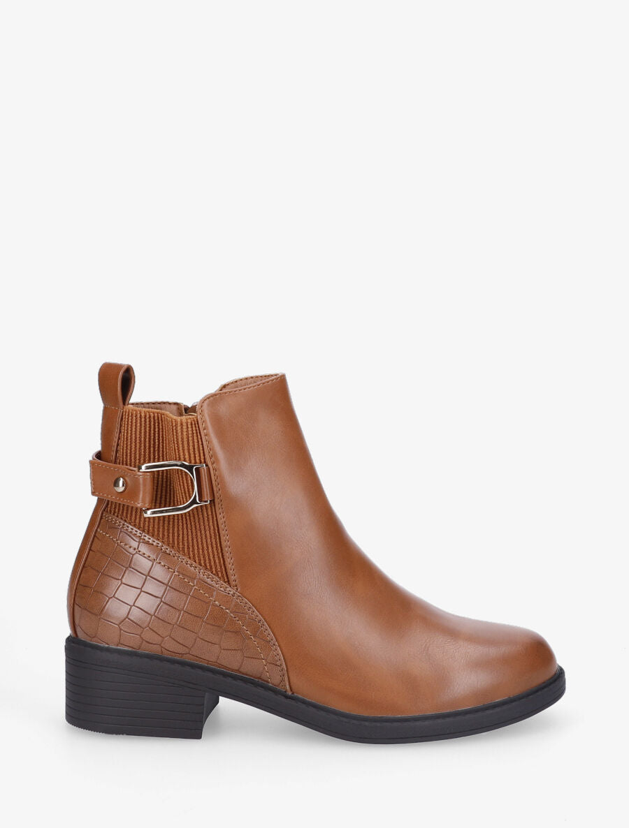 Bottines croco à boucle - Camel - 1