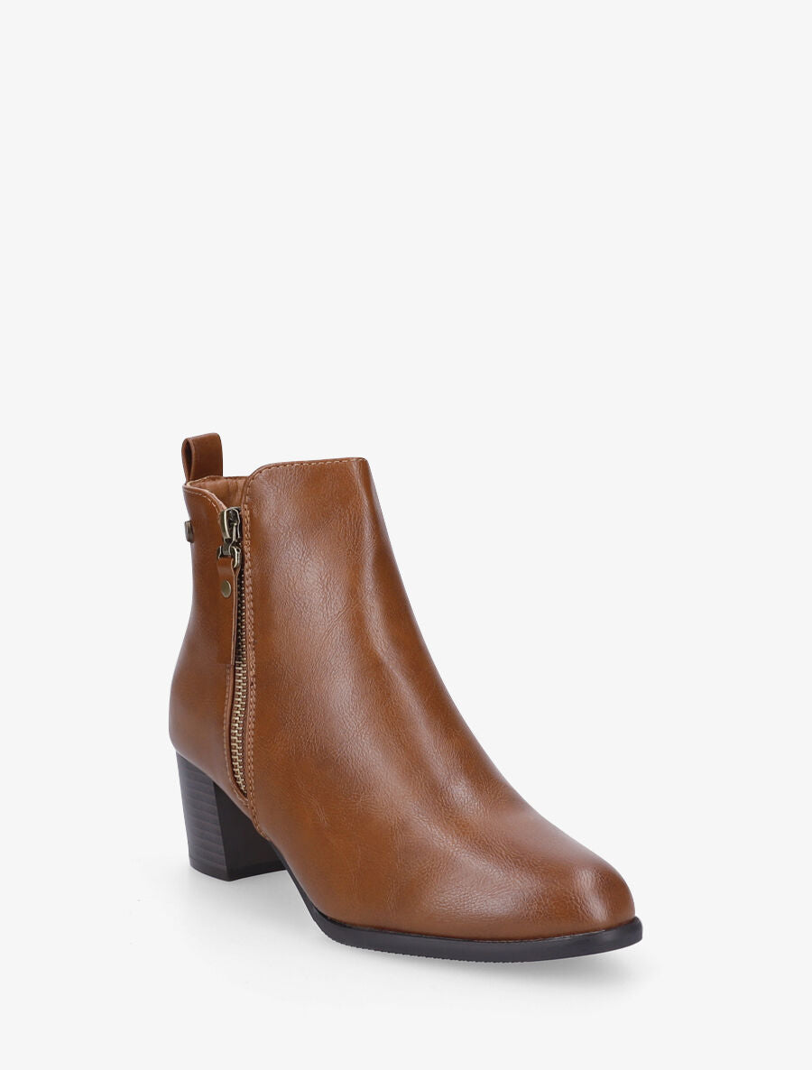 Bottines à zip classiques en simili - Camel - 2