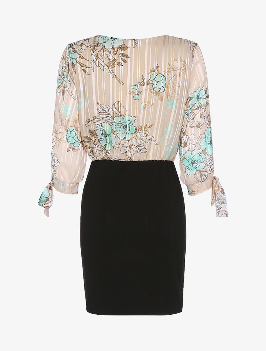 Robe à buste fleuri - Beige - 2