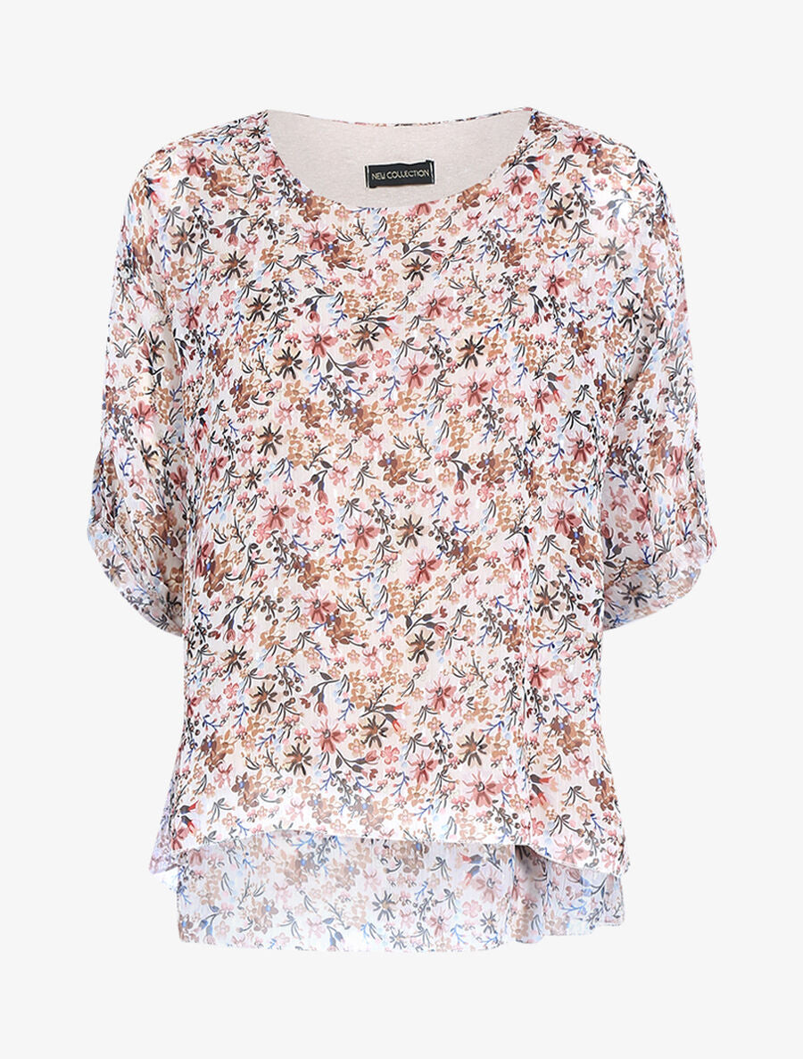 Blouse imprimé floral coupe ample - Écru - 1