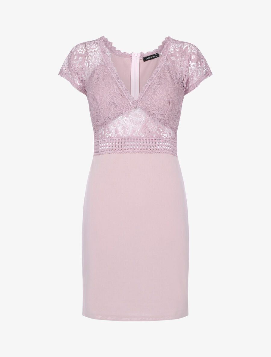 Robe fourreau à buste ajourée - Rose - 1