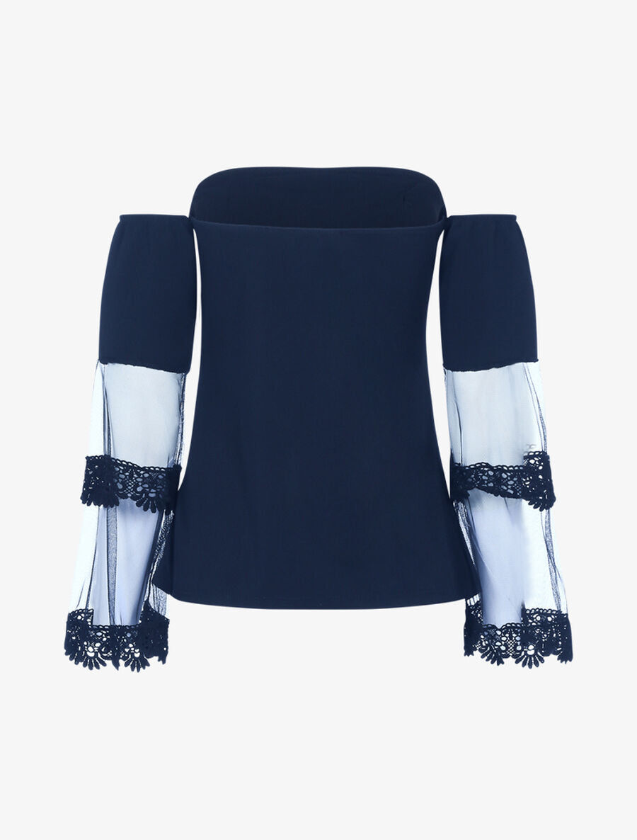 Top à manches trompette en voile - Bleu nuit - 2