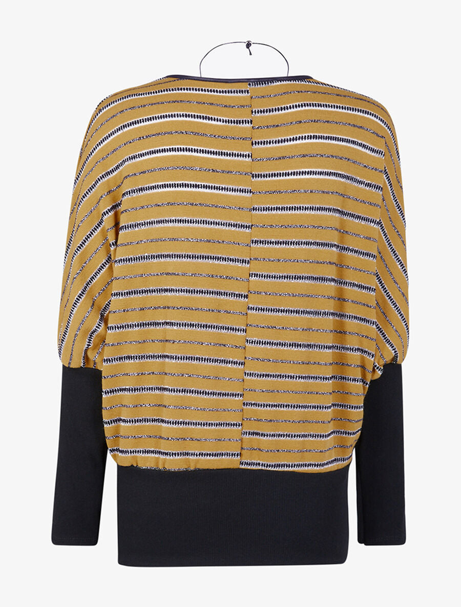 Pull dolman à rayures brillantes - Marron clair/noir - 2