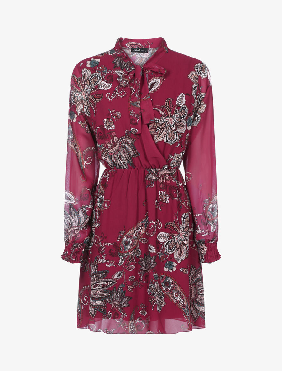 Robe à imprimé cachemire floral - Lie de vin - 1