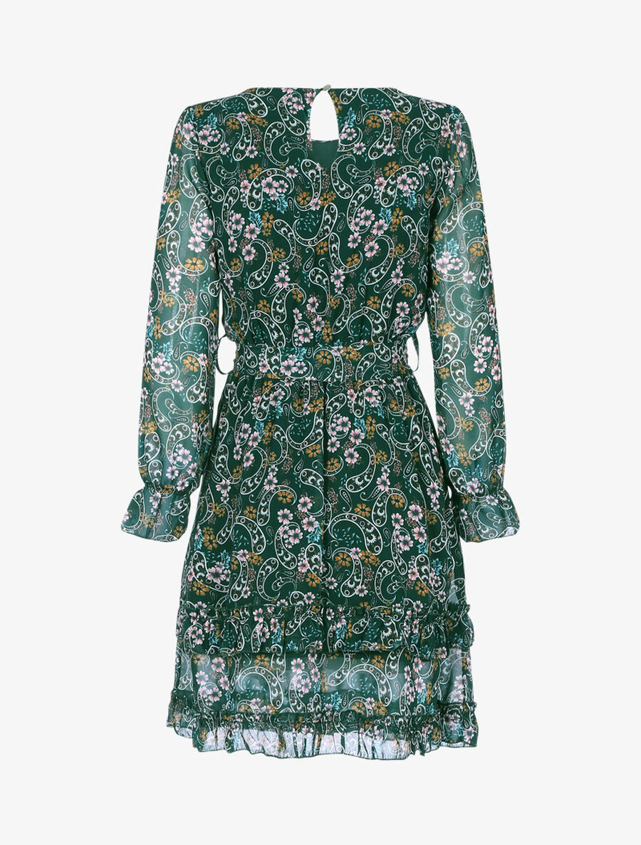 Robe volantée à imprimé fleuri - Vert foncé - 2