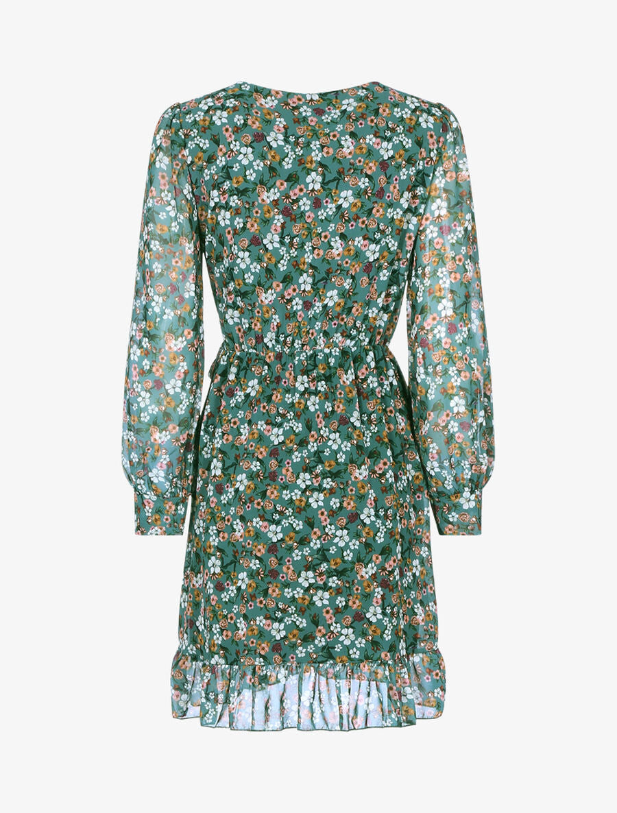 Robe volantée à manches ajourées - Vert - 2