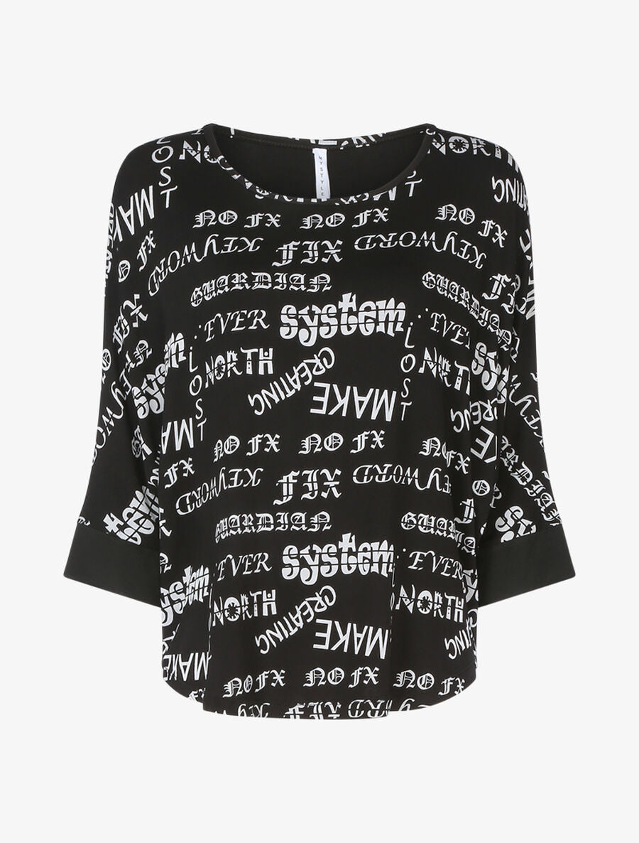 Top oversize chauve-souris imprimé texte - Noir - 1
