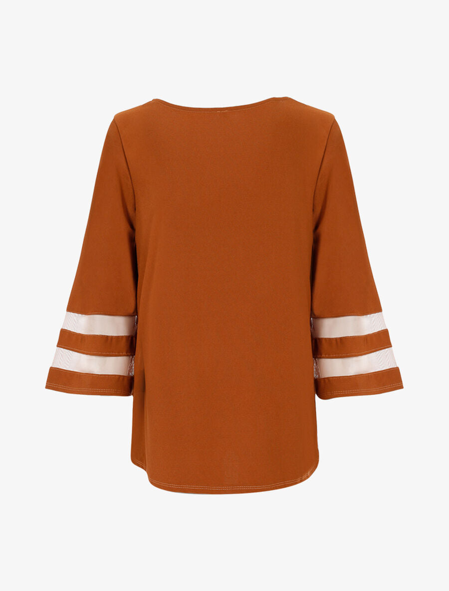 Top oversize manches à bandes transparentes - Camel - 2