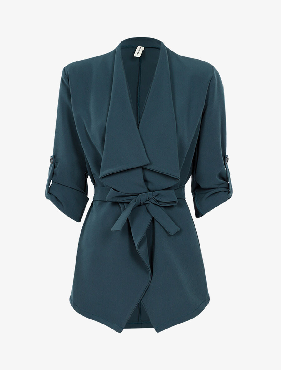 Veste jeté fluide à manches ajustables - Bleu canard - 1
