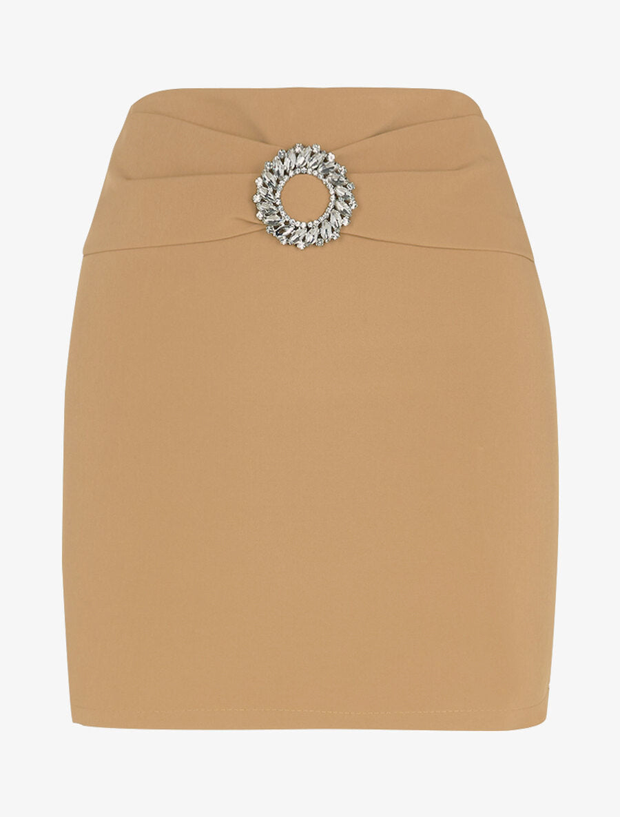 Mini jupe à ceinture bijou - Camel clair - 1