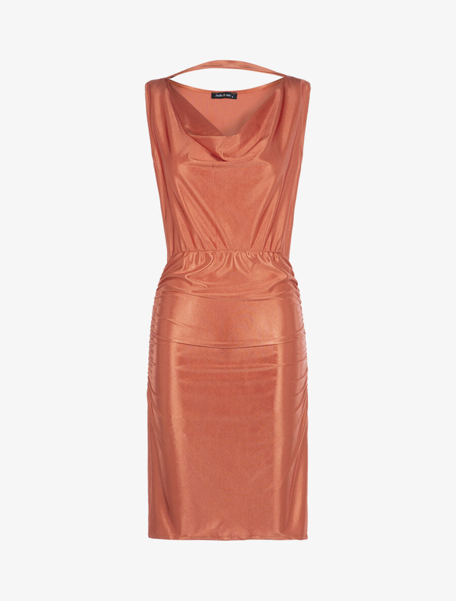 Robe satinée à col bénitier - Orange - 1
