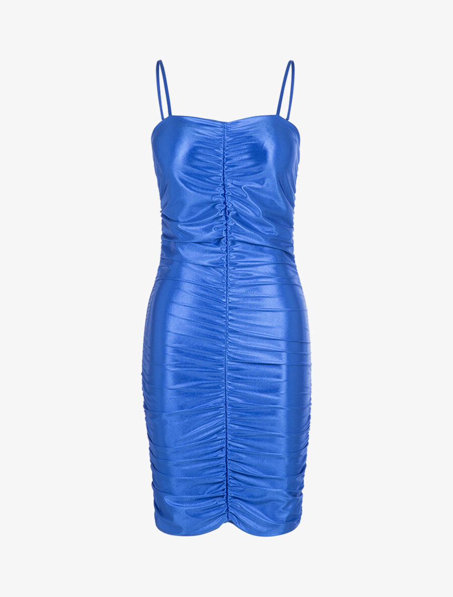 Robe satinée à fronces - Bleu électrique - 1