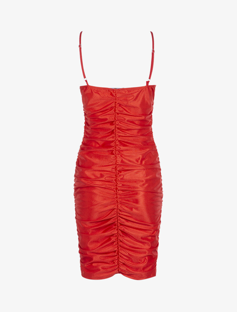 Robe satinée à fronces - Rouge - 2