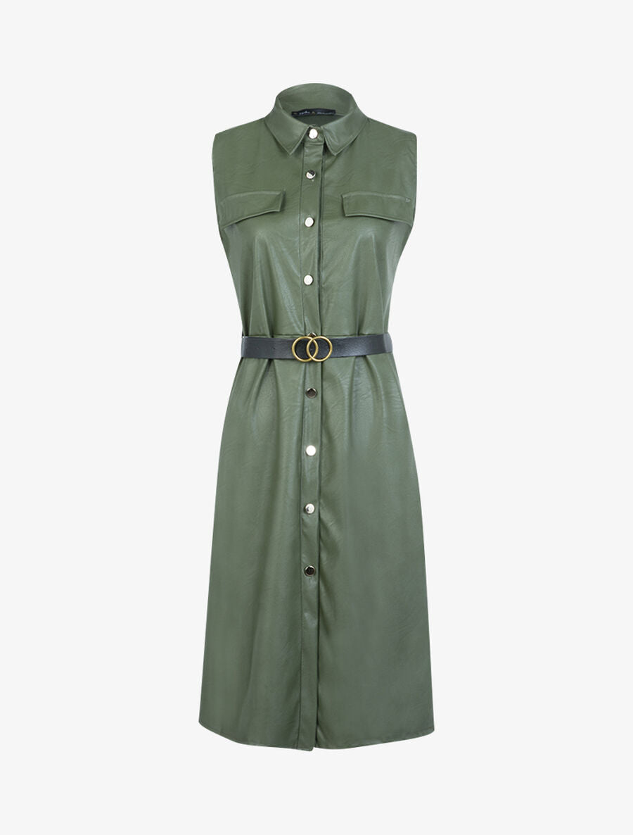 Robe mi longue en simili - Kaki - 1