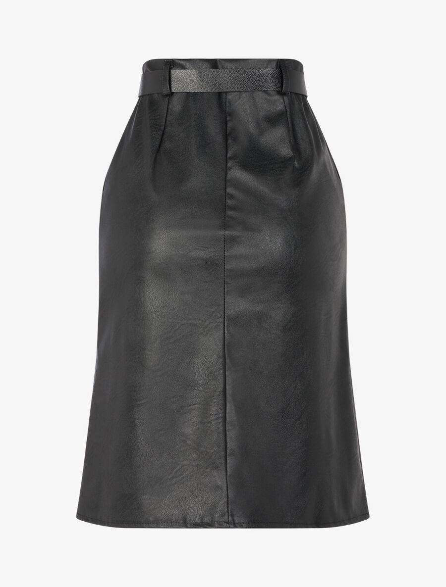 Jupe crayon en simili - Noir - 2