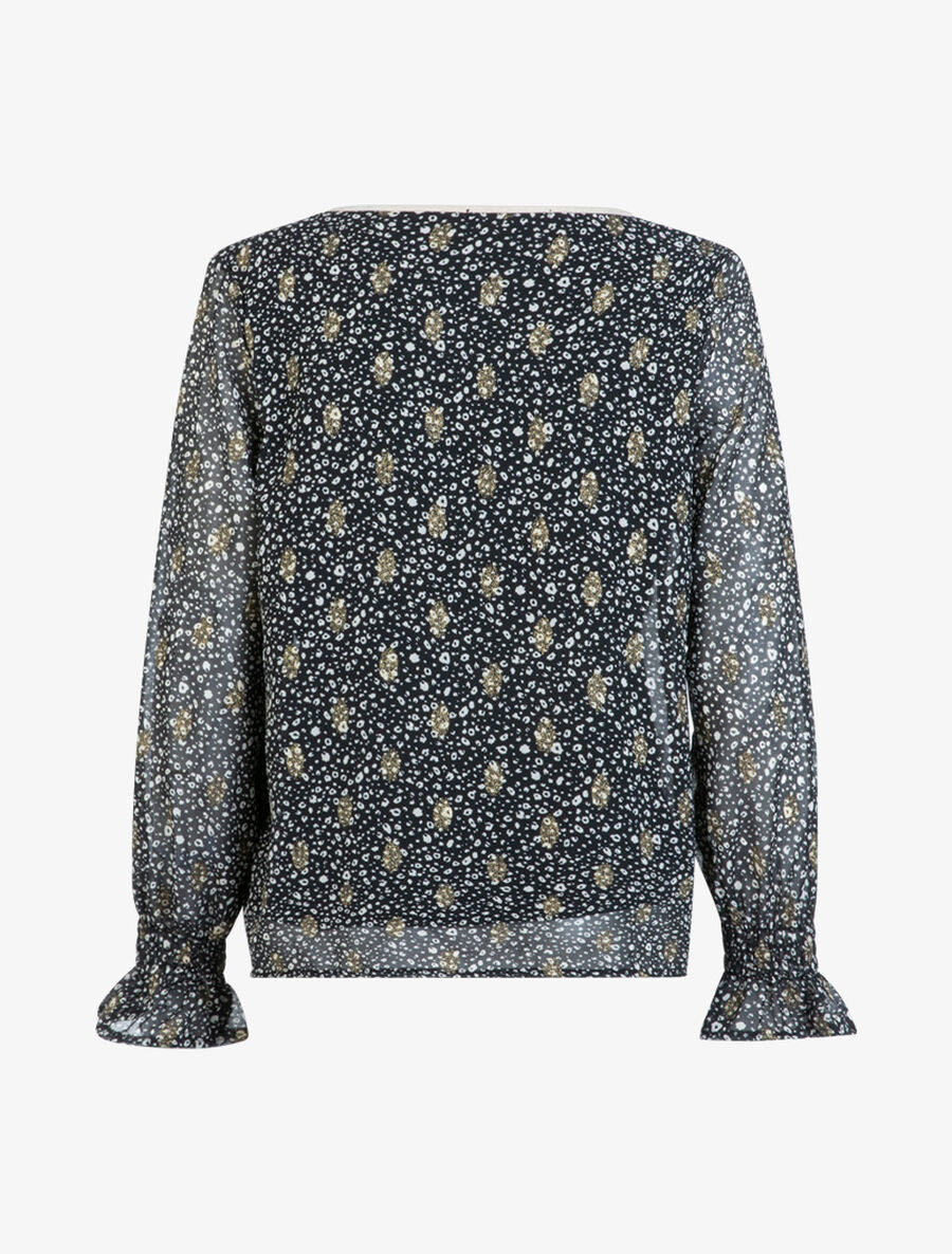 Blouse à imprimé tacheté et feuilles - Noir - 2